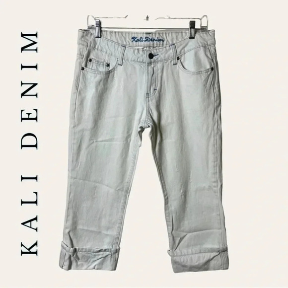 0793. KALI DENIM WHITE DENIM JEAN‎ CAPRIS SIZE 7/8(JUNIORS) CUFFED BOTTOMS - Picture 1 of 10